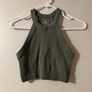 Aerie Green Ribbed Crop Tank Top